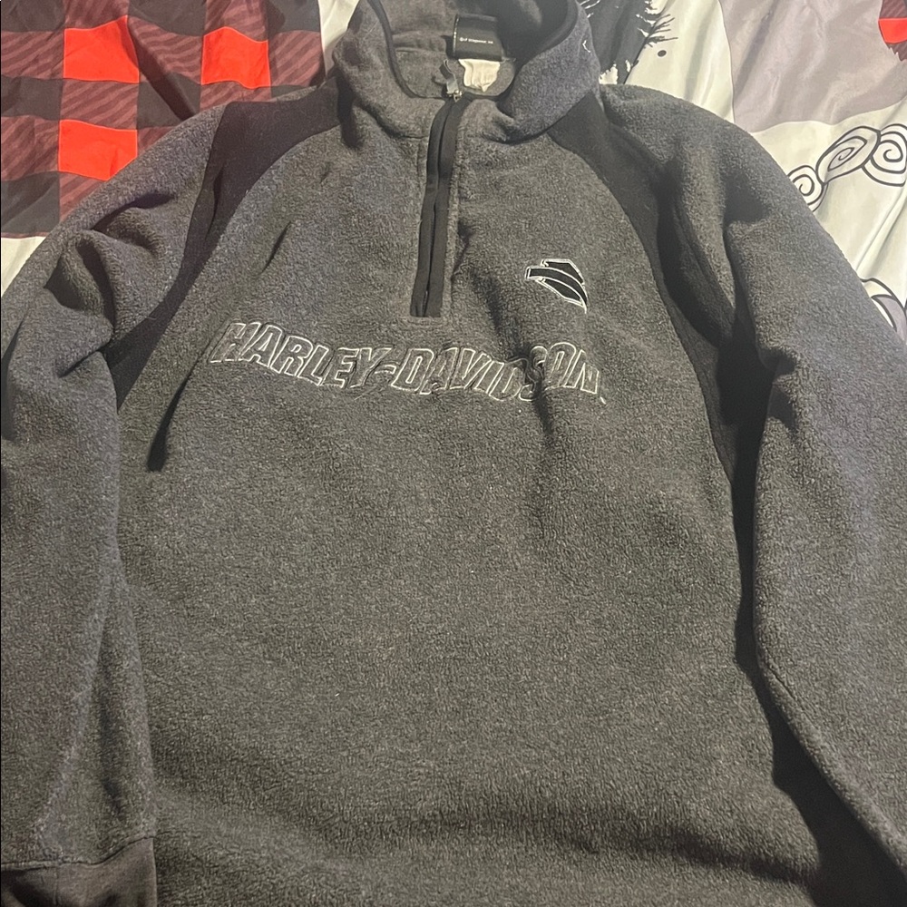 Harley-Davidson Black and Gray Zip-Up Sweater